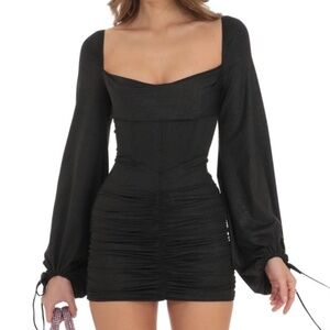 Black Lucy In The Sky Shimmer Long Sleeve Corset Dress